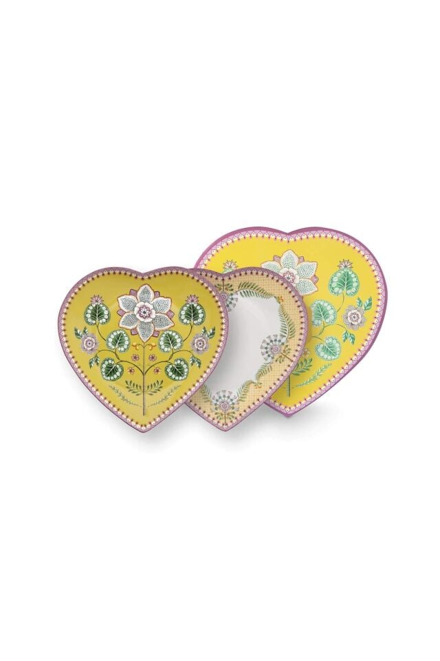 Lily & Lotus İkili Kalpli Tabak Seti Sarı - 21,5cm