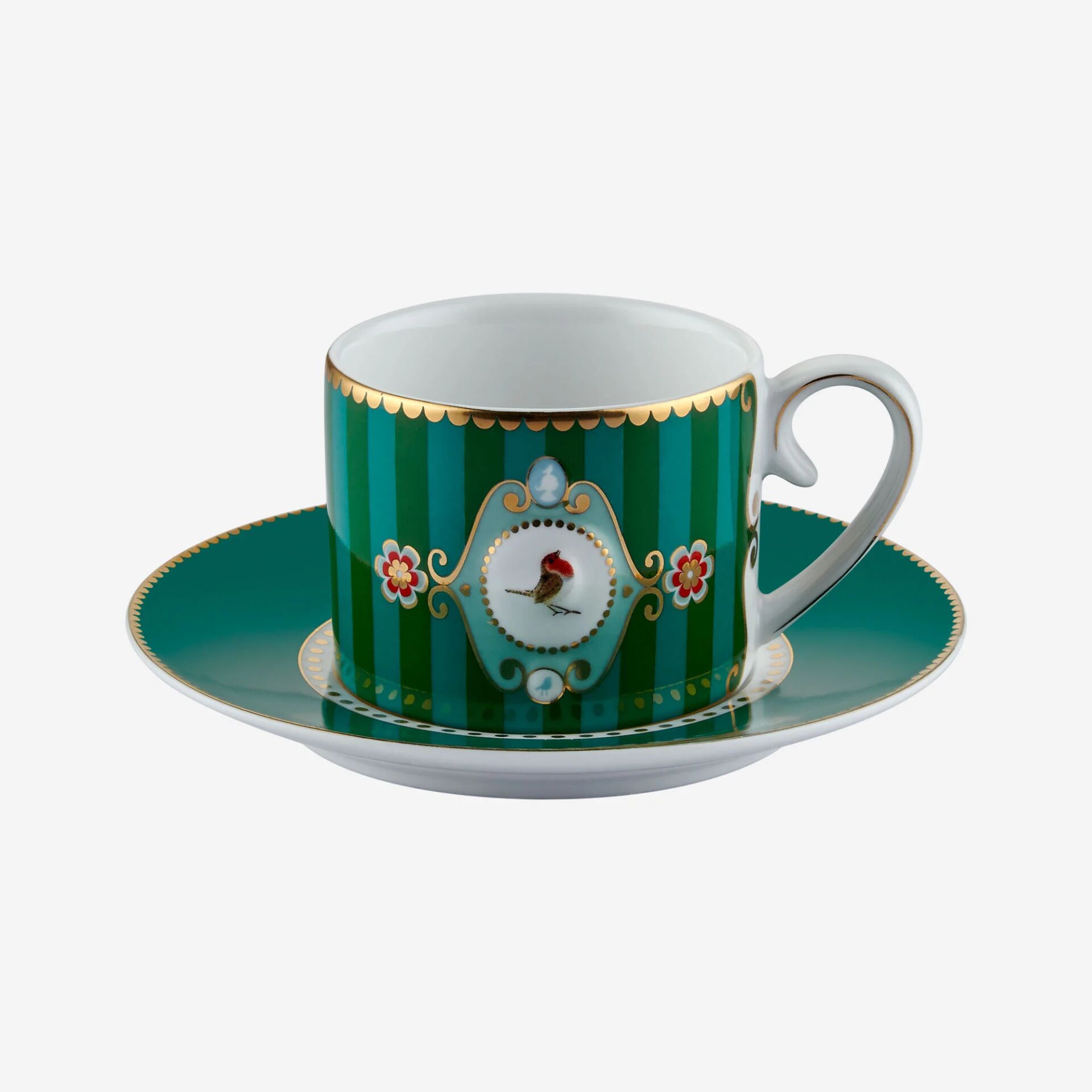 Love Birds Kahve Fincanı 125ml - Yeşil Çizgili Kuşlu