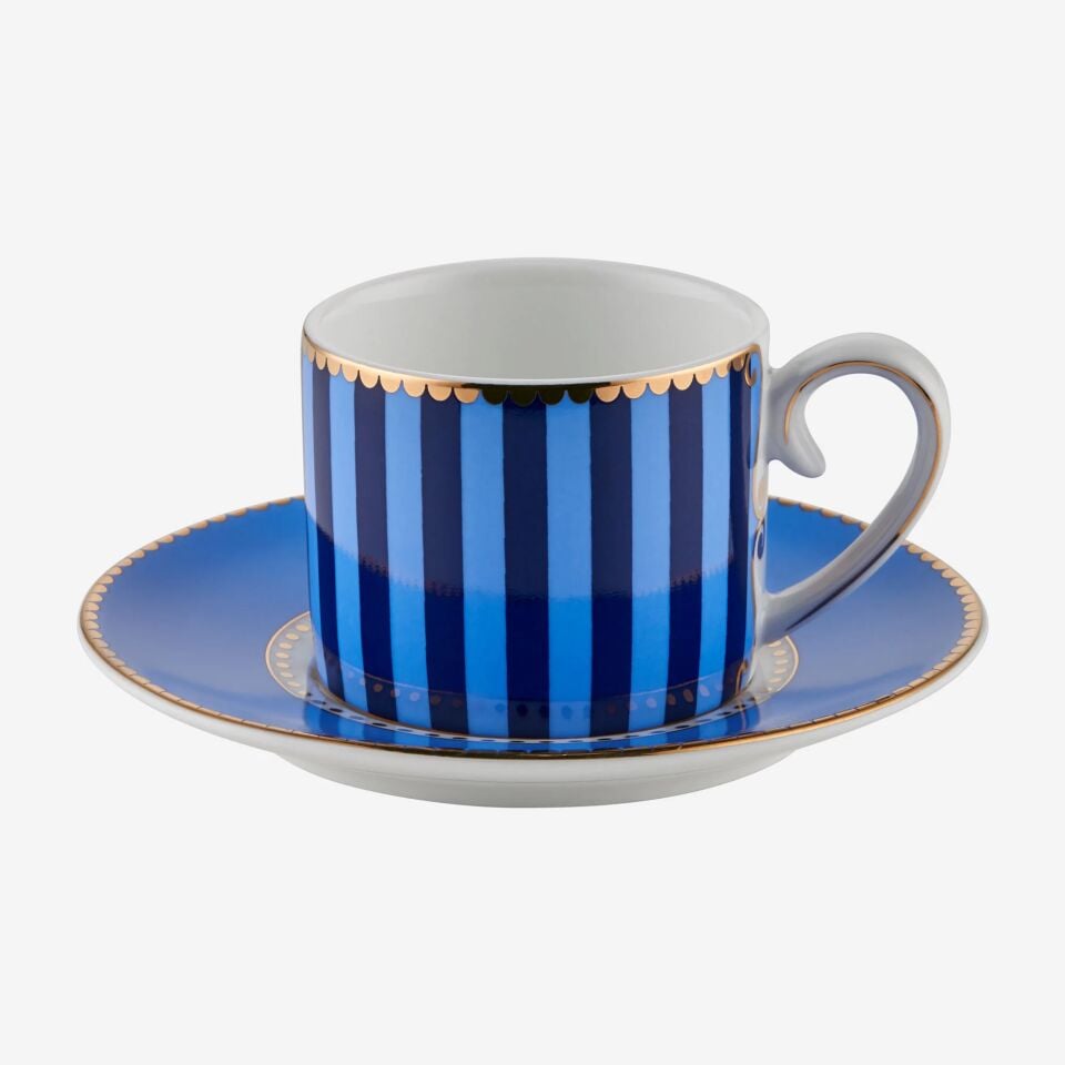 Love Birds Kahve Fincanı 125ml - Mavi Çizgili