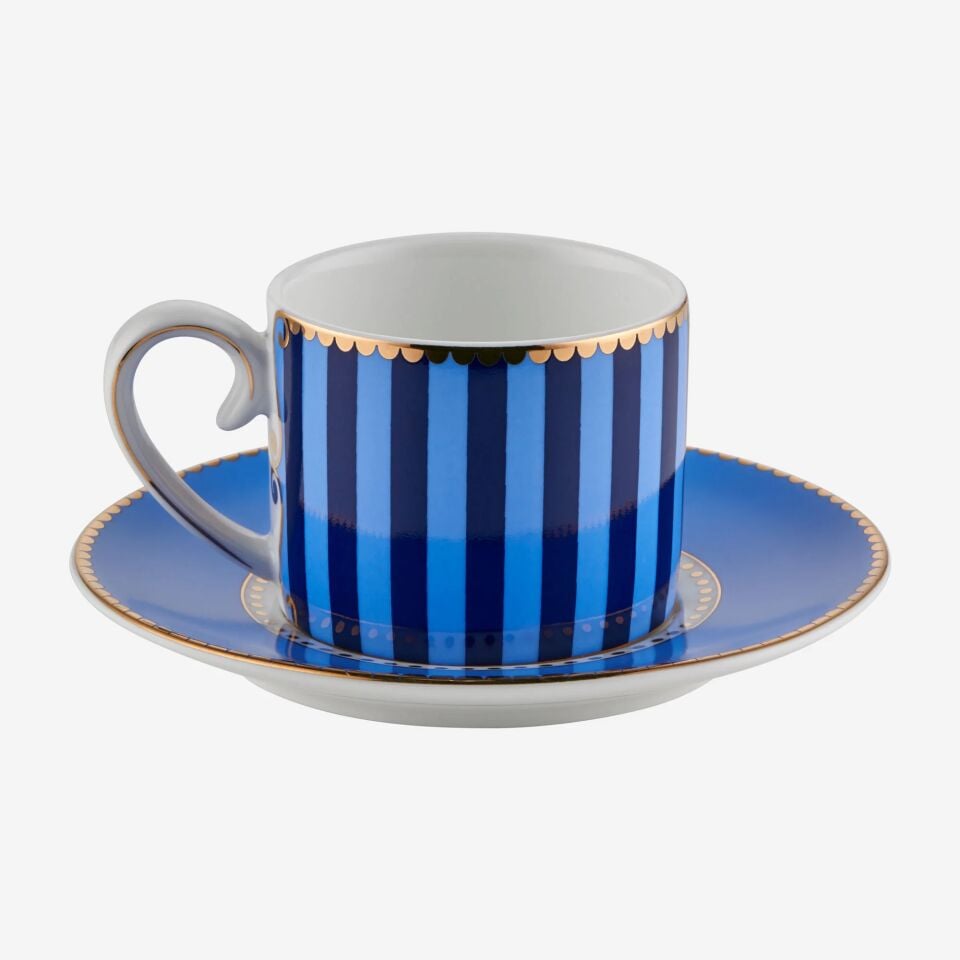 Love Birds Kahve Fincanı 125ml - Mavi Çizgili