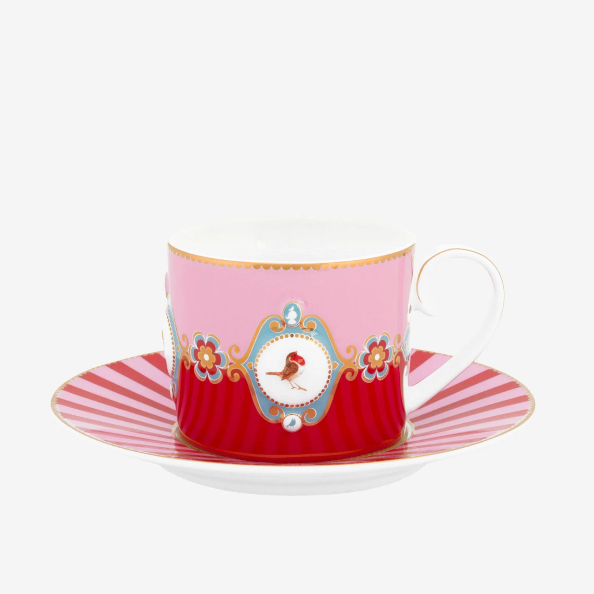 Love Birds Porselen Çay Fincanı 200ml - Kırmızı/Pembe