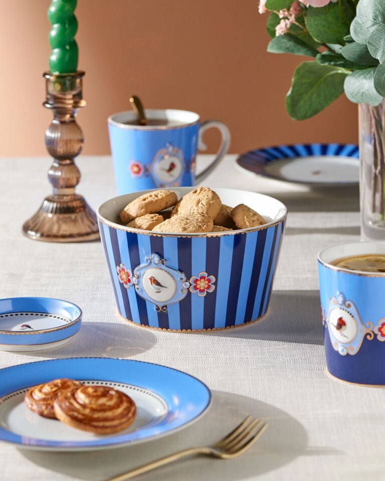 Love Birds Kase 15cm - Mavi Çizgili