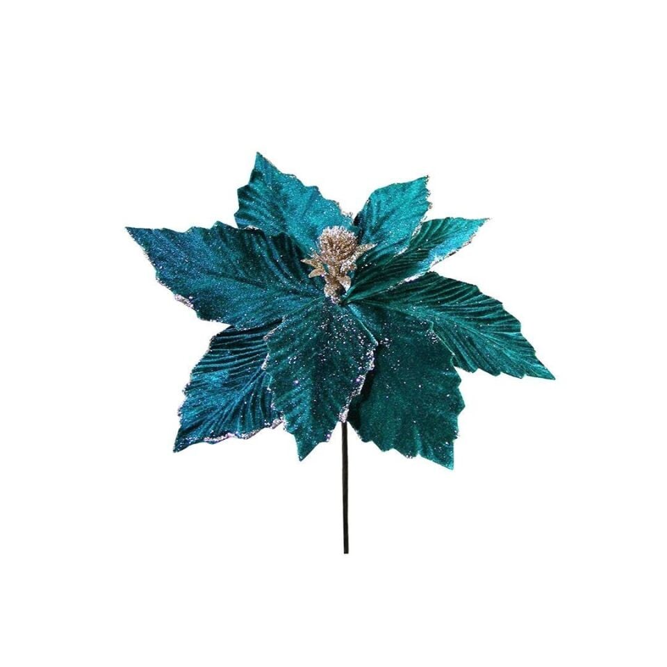 Yapay Kadife Simli Ponsetya Yeşil 20 cm