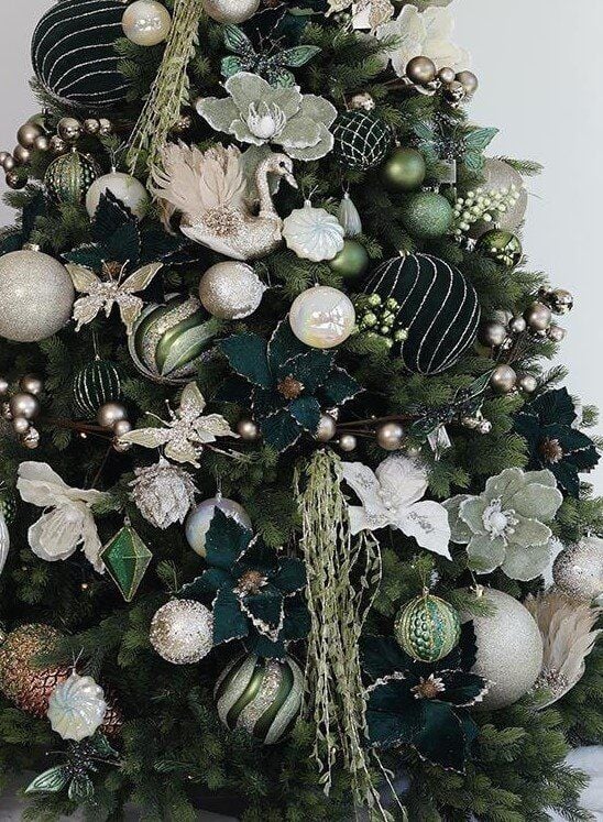 Yapay Kadife Simli Ponsetya Yeşil 20 cm