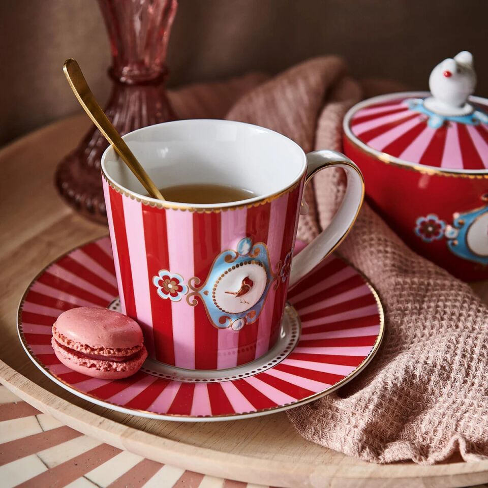 Love Birds Kupa  150 ml 150ml - Kırmızı/PembeÇizgili