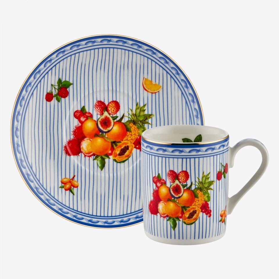 Chiara Alessi Cesto di Frutta 2'li Türk Kahvesi Fincanı Seti 120ml - Mavi