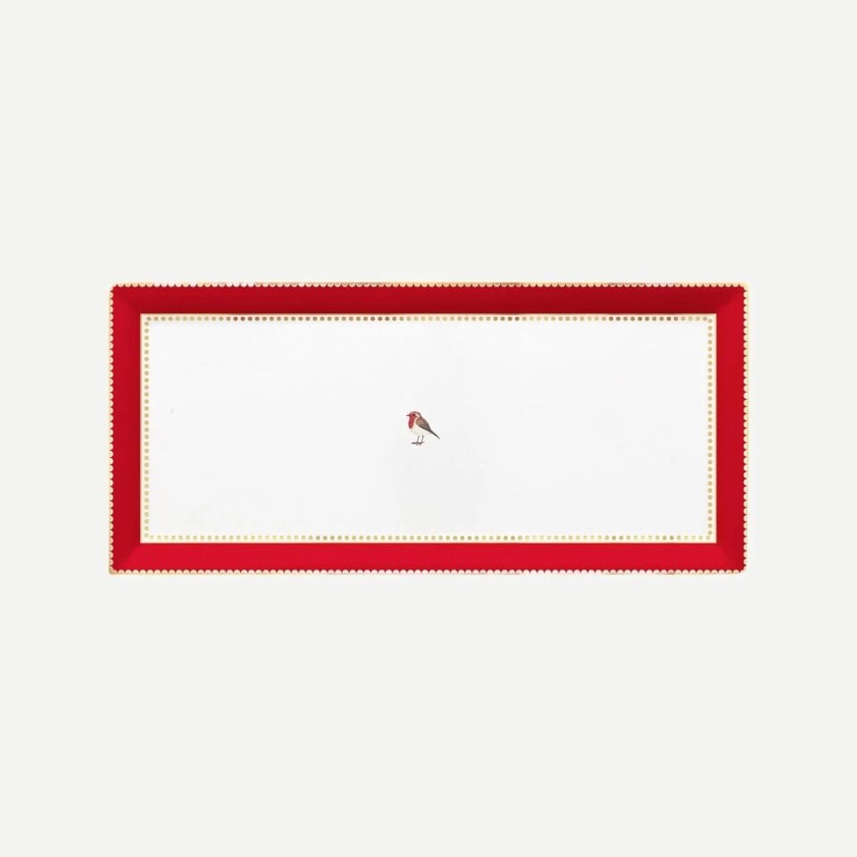 Love Birds Servis Tabağı 33,3x15,5 - Kırmızı/Pembe