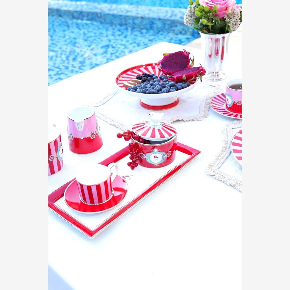 Love Birds Servis Tabağı 33,3x15,5 - Kırmızı/Pembe