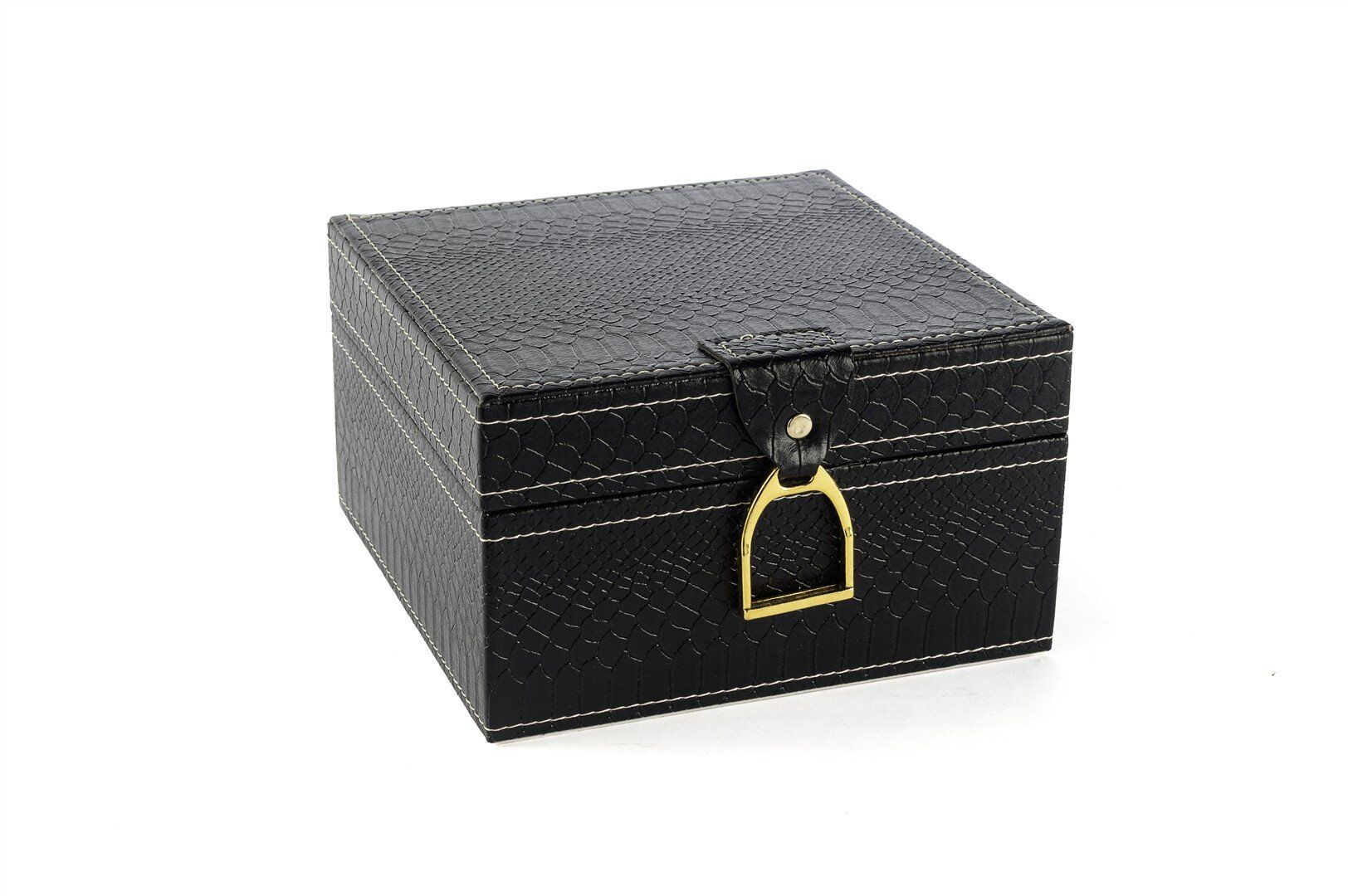 Siyah Gold Kulplu Deri Kutu 18x18x11cm - Siyah