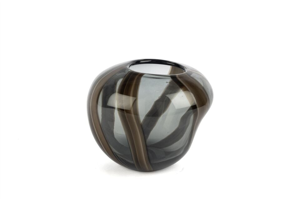 Kahve Çizgili Füme Cam Vazo 22x20x19cm - Kahverengi
