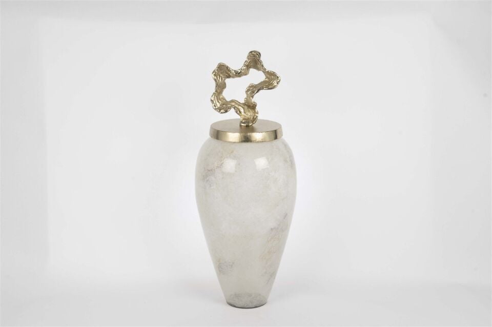 Beyaz Lekeli Gold Kapaklı Küp 62x25cm - Beyaz