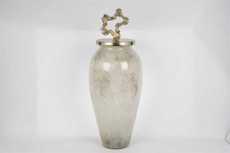 Beyaz Lekeli Gold Kapaklı Küp 80x28cm - Beyaz