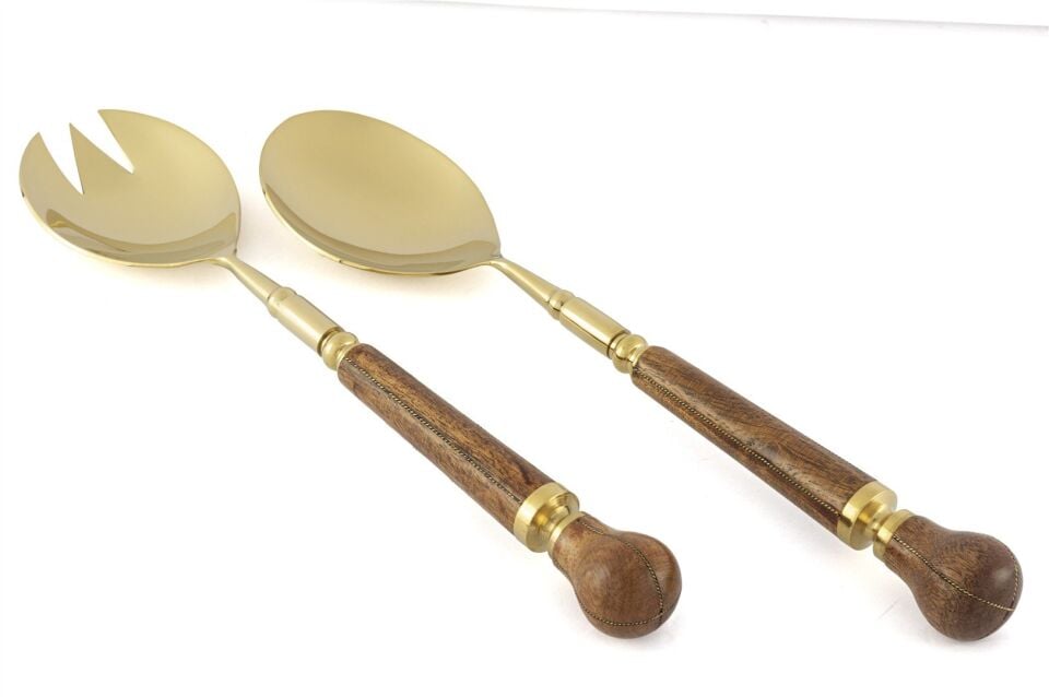 Ahşap Salata Servis Seti Gold