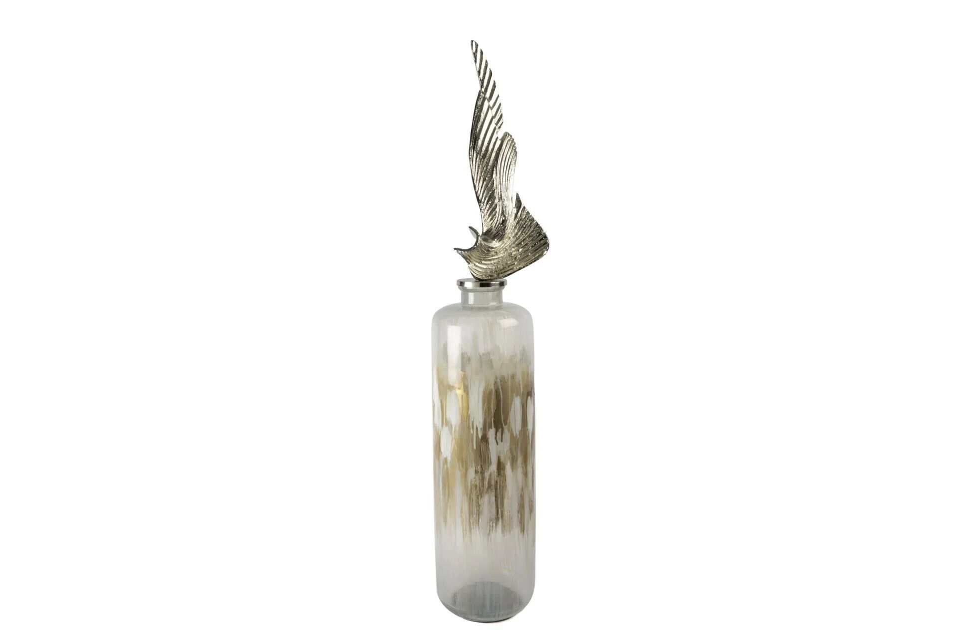 Beyaz Cam Metal Kanat Figürlü Küp 124x23cm - Beyaz
