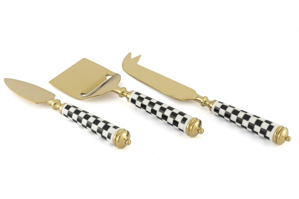 Gold Siyah Beyaz 3lü Peynir Servis Seti