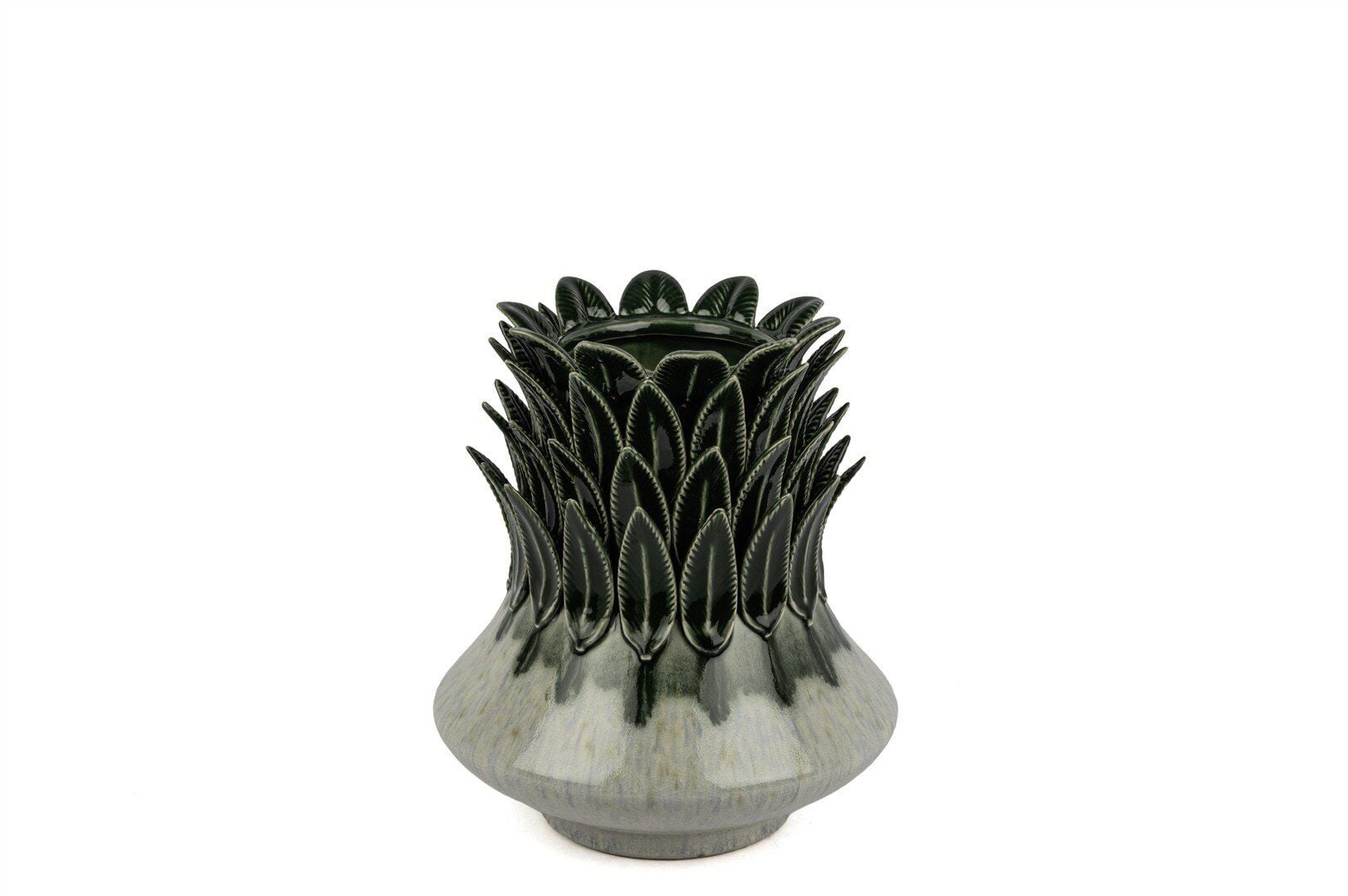 Yeşil Yaprak Kabartmalı Vazo 23x27cm - Yeşil