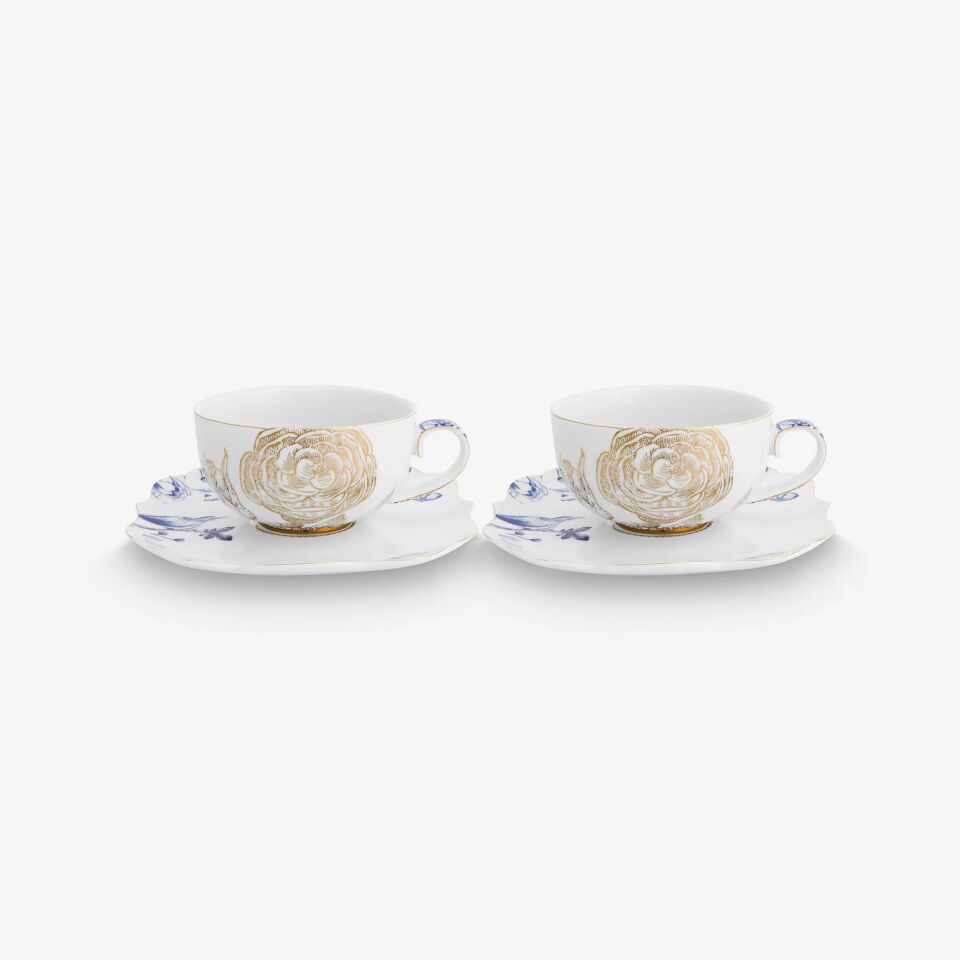 Royal White Mavi Beyaz Porselen Çay Fincan Seti 225ml