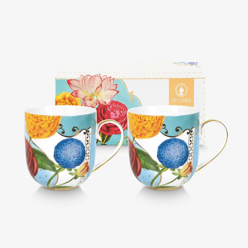 Royal Mavi Çiçekli İkili Küçük Mug Seti 200ml