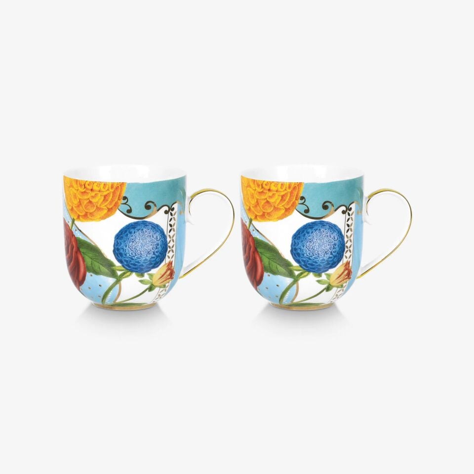 Royal Mavi Çiçekli İkili Küçük Mug Seti 200ml