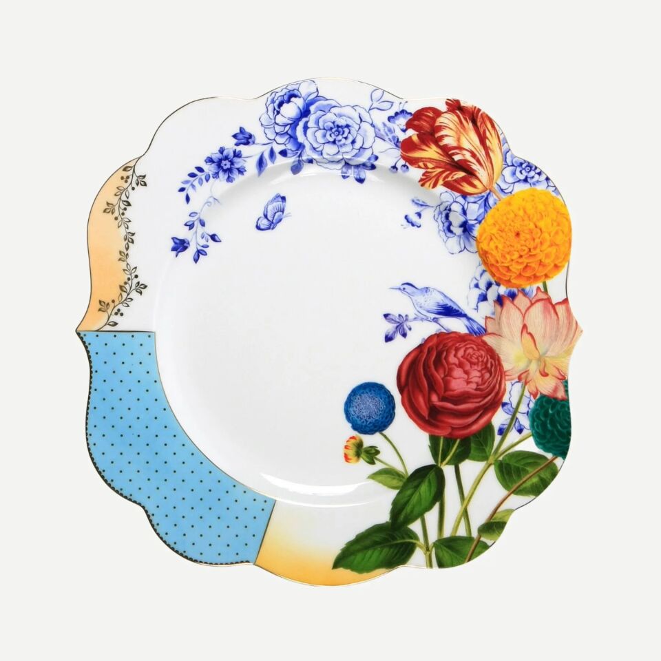 Royal Beyaz / Mavi Çiçek Desenli Yemek Tabağı