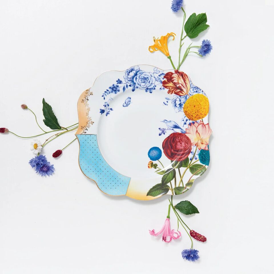 Royal Beyaz / Mavi Çiçek Desenli Yemek Tabağı