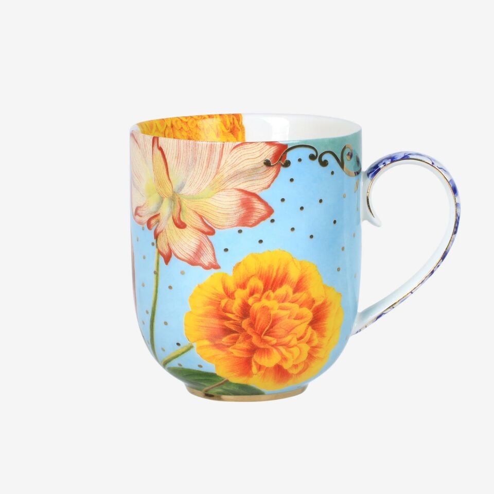 Royal Çiçek Desenli Büyük Kupa Mavi - 325ml