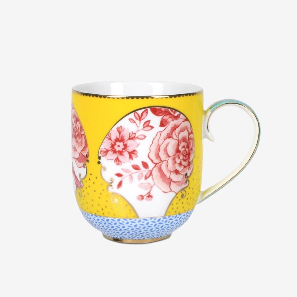 Royal Çiçek Desenli Büyük Kupa Sarı - 325ml