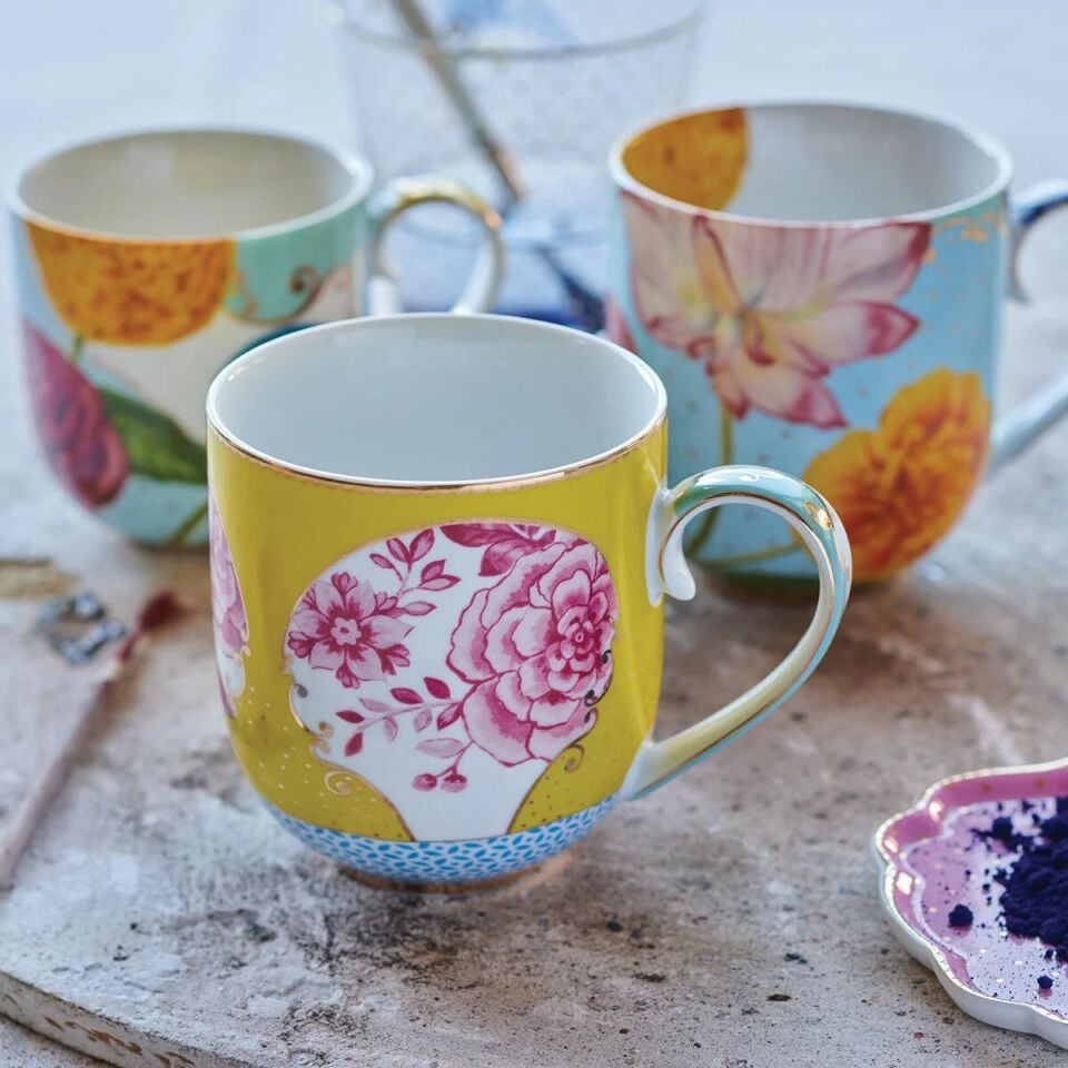 Royal Çiçek Desenli Büyük Kupa Sarı - 325ml