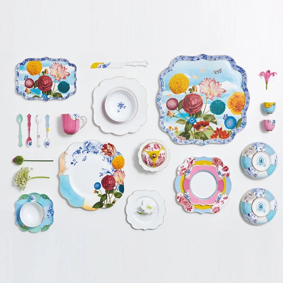 Royal Tepsi Çiçek Desenli Tepsi Mavi - 26cm