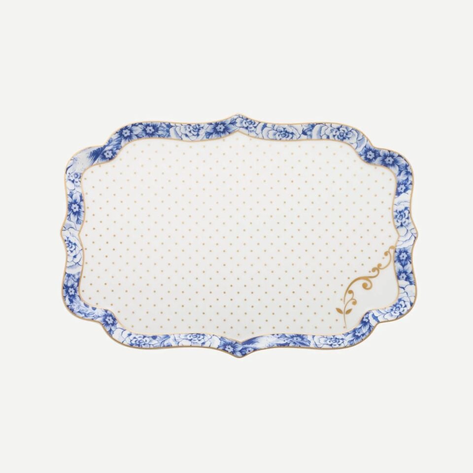 Royal Tepsi Çiçek Desenli Tepsi Mavi/Beyaz - 26cm