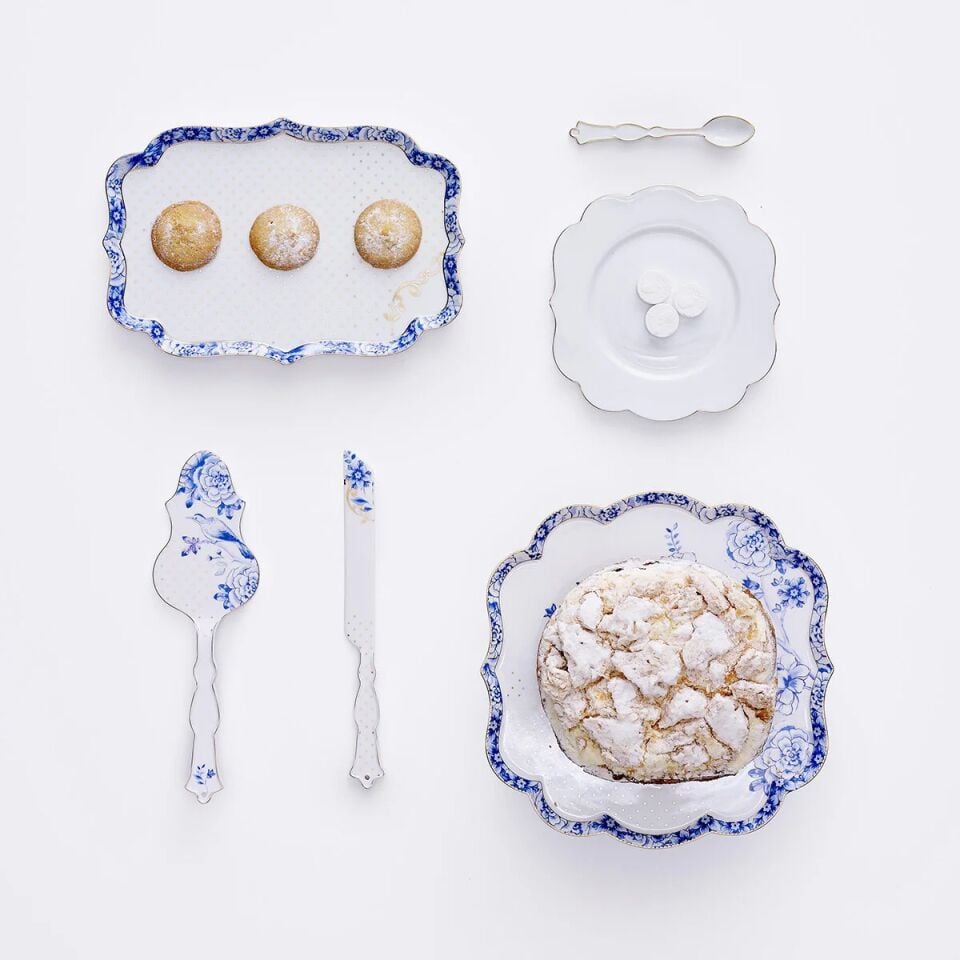 Royal Tepsi Çiçek Desenli Tepsi Mavi/Beyaz - 26cm