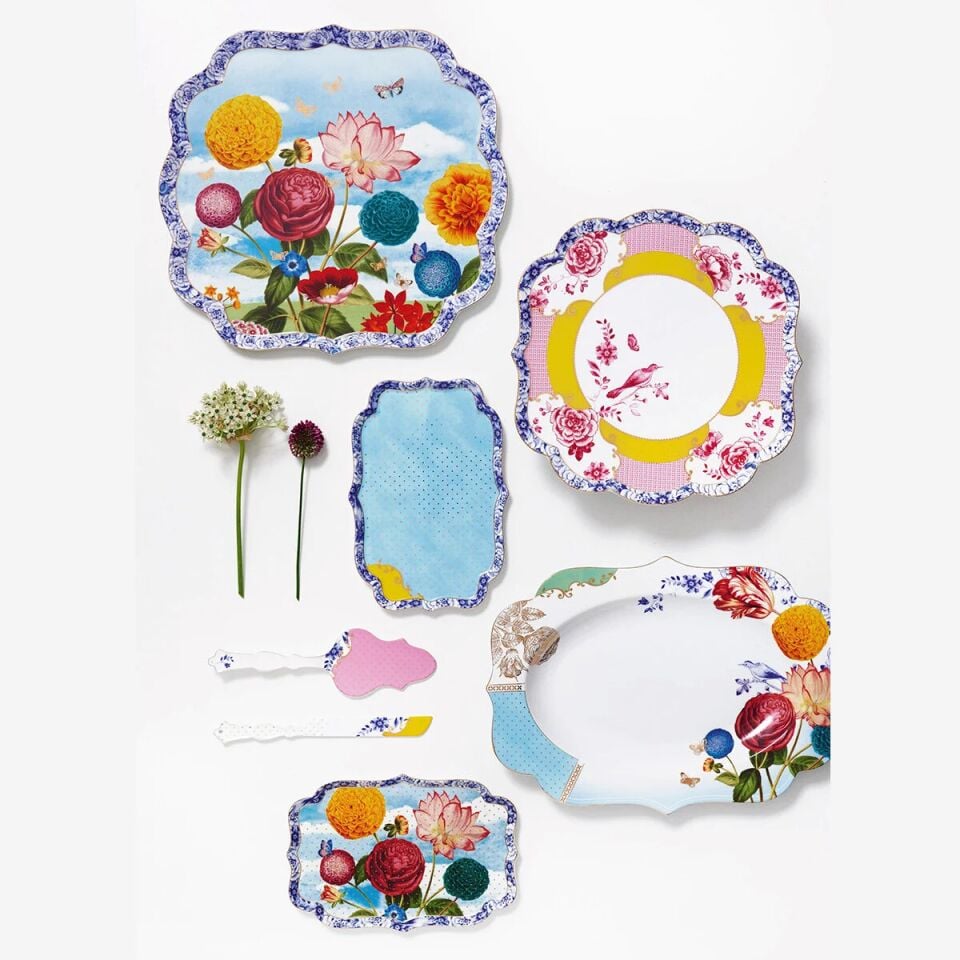 Royal Çiçek Desenli Oval Servis Tepsisi Mavi - 40cm