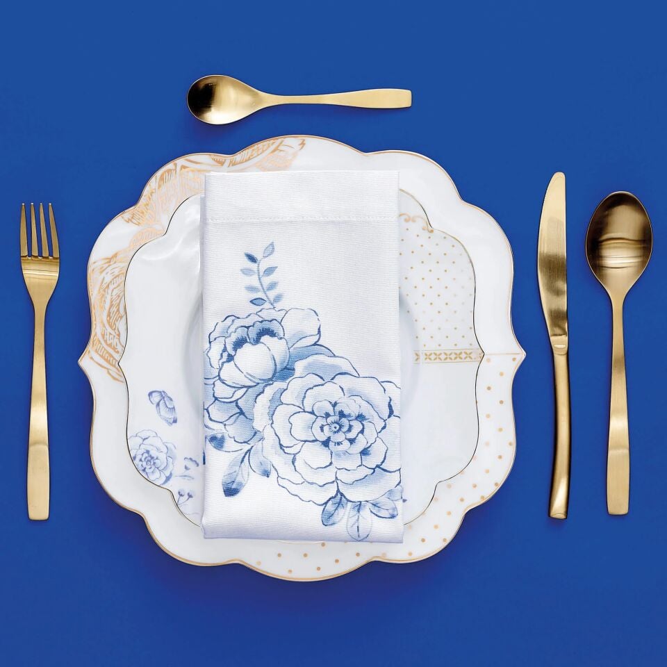 Royal Altın / Beyaz  Kahvaltı Tabağı Mavi/Beyaz - 23,5cm