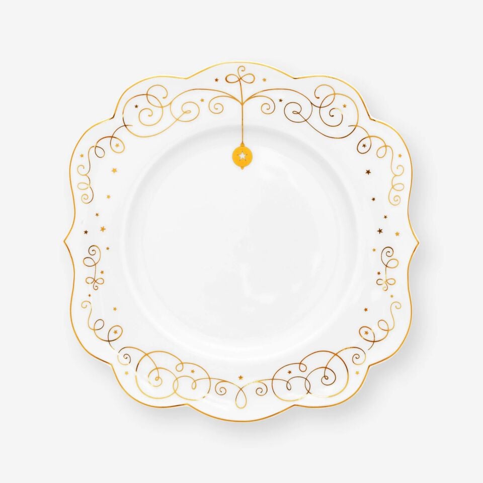 Royal Altın / Beyaz Pasta Tabağı