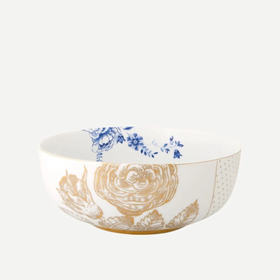 Royal Beyaz Kase Altın Çiçek Desenli Altın - 23cm