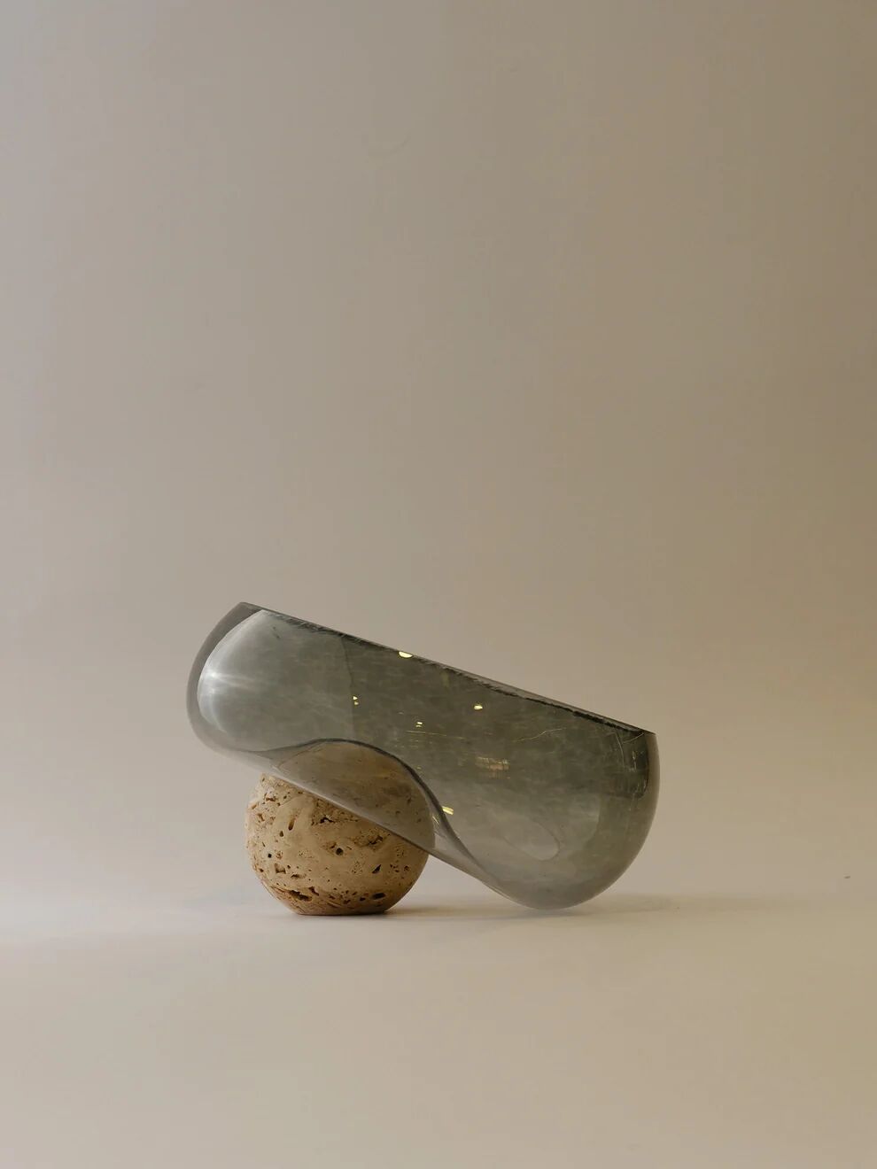 Küre Kaideli Cam Çanak 17x20cm Bej / Füme