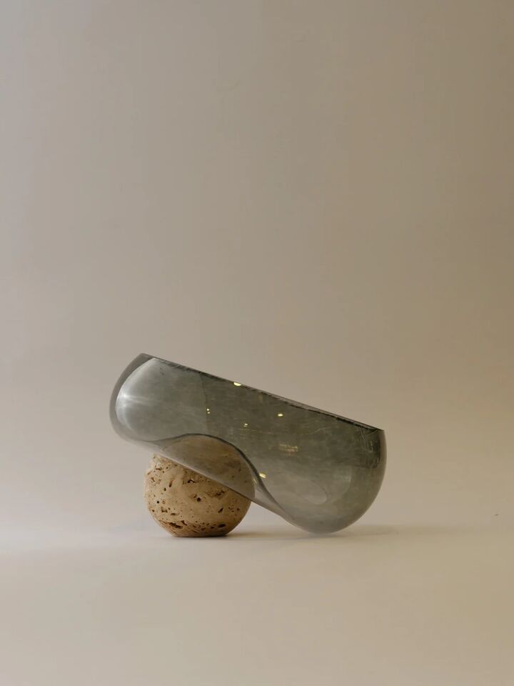 Küre Kaideli Cam Çanak 17x20cm Bej / Füme