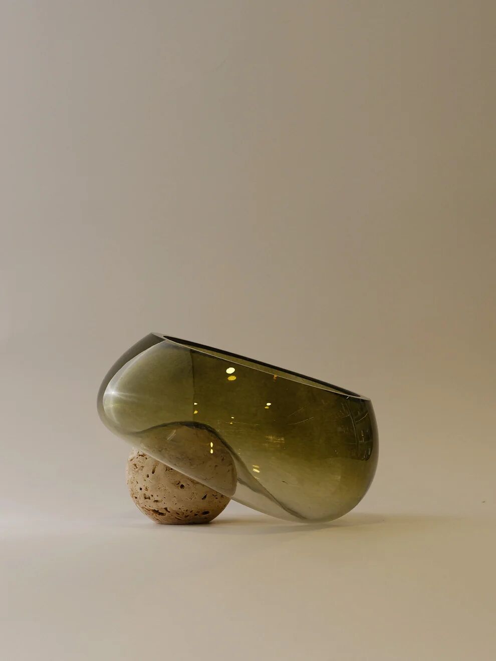 Küre Kaideli Cam Çanak 17x20cm Bej / Yeşil