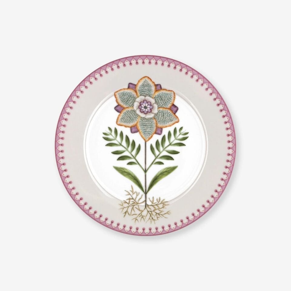 Lily & Lotus Çiçekli Kahvaltı Tabağı Beyaz - 21cm