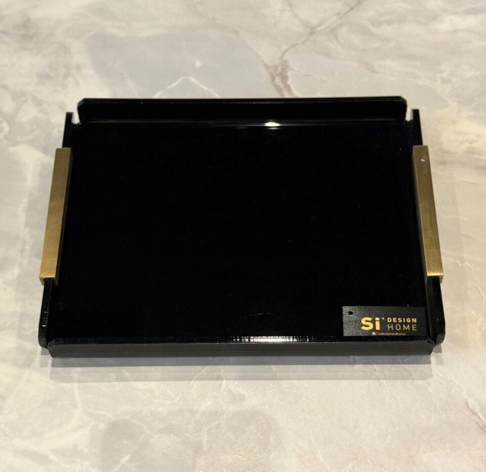 U Kulp Pleksi Siyah Tepsi 23x18cm - Gold