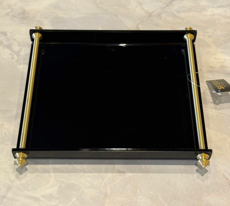 Sivri Kulp Pleksi Siyah Tepsi 26x21cm - Gold