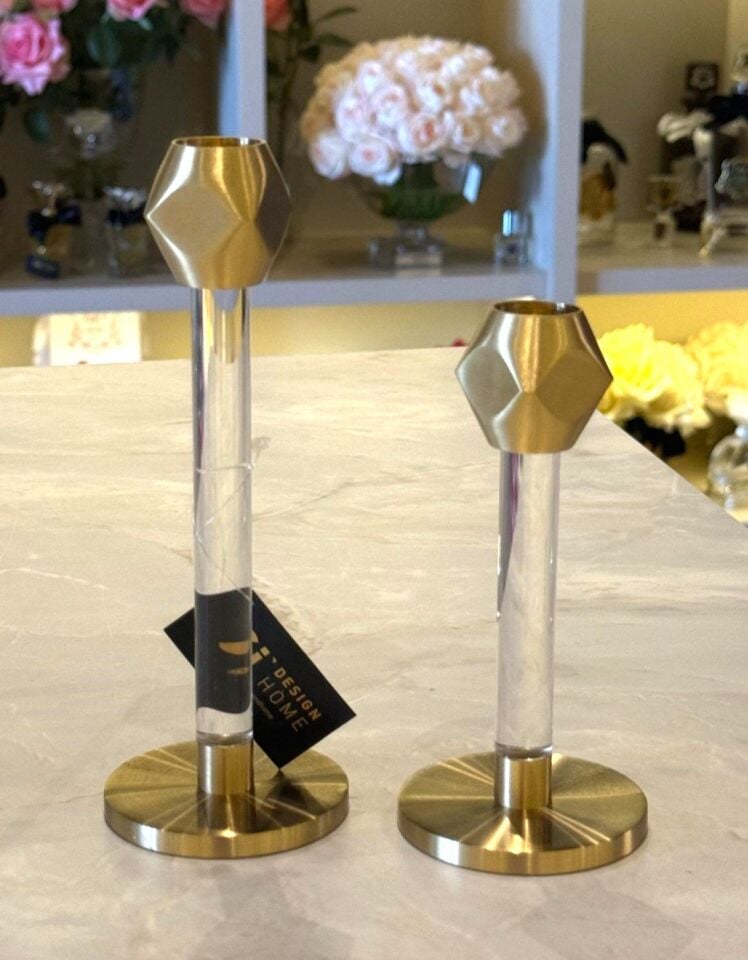 Pirinç Detay Plkesi 2'li Şamdan Gold