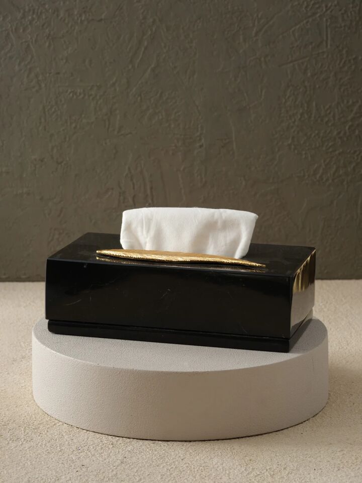 Mermer Peçetelik 8x13x25cm Siyah / Gold