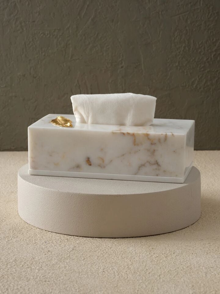 Mermer Peçetelik 8x13x25cm Beyaz / Gold