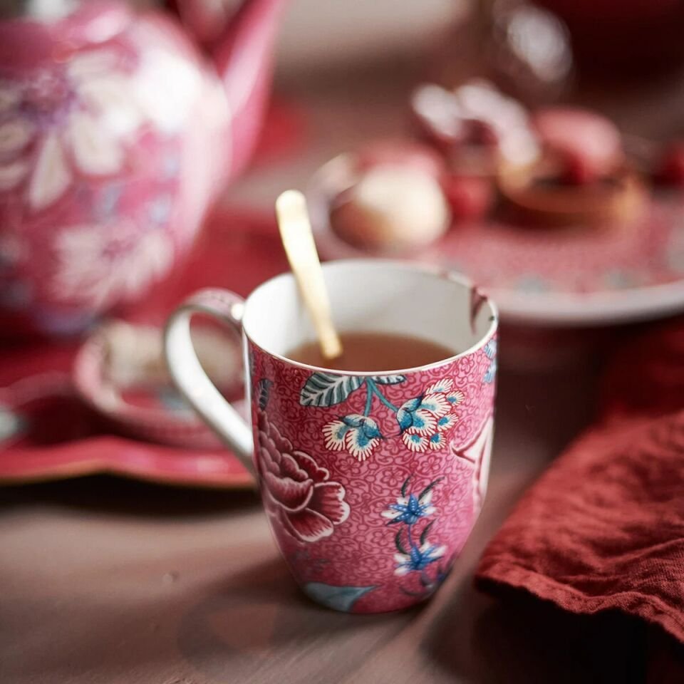 Flower Festival İkili Büyük Mug Seti Kırmızı - 350ml