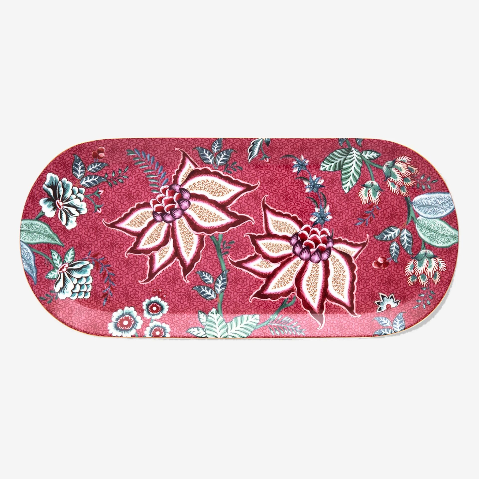 Flower Festival Oval Kek Servis Tabağı Kırmızı - 33cm
