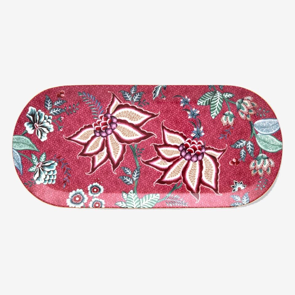 Flower Festival Oval Kek Servis Tabağı Kırmızı - 33cm