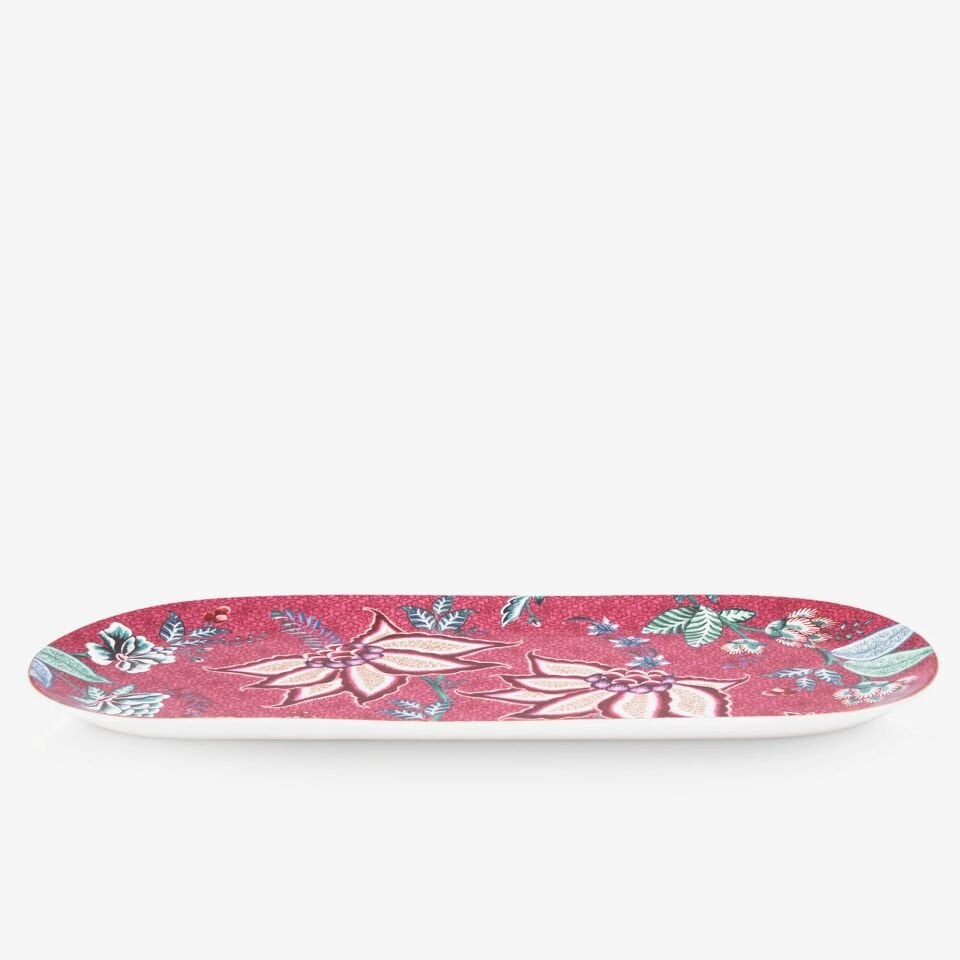 Flower Festival Oval Kek Servis Tabağı Kırmızı - 33cm