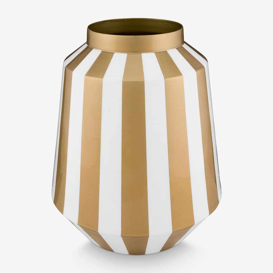 Dot Delight Çizgili Metal Vazo 24X29 Cm Beyaz - 24x29cm