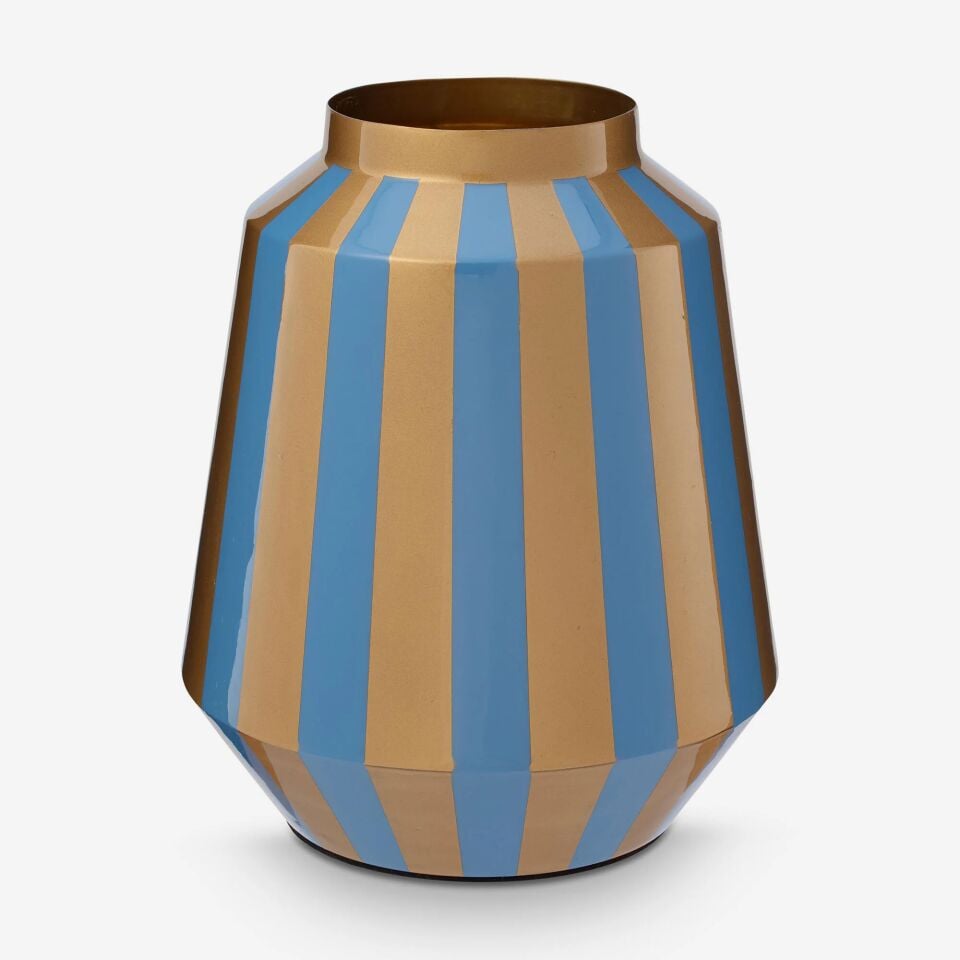 Dot Delight Çizgili Metal Vazo 24X29 Cm Mavi - 24x29cm